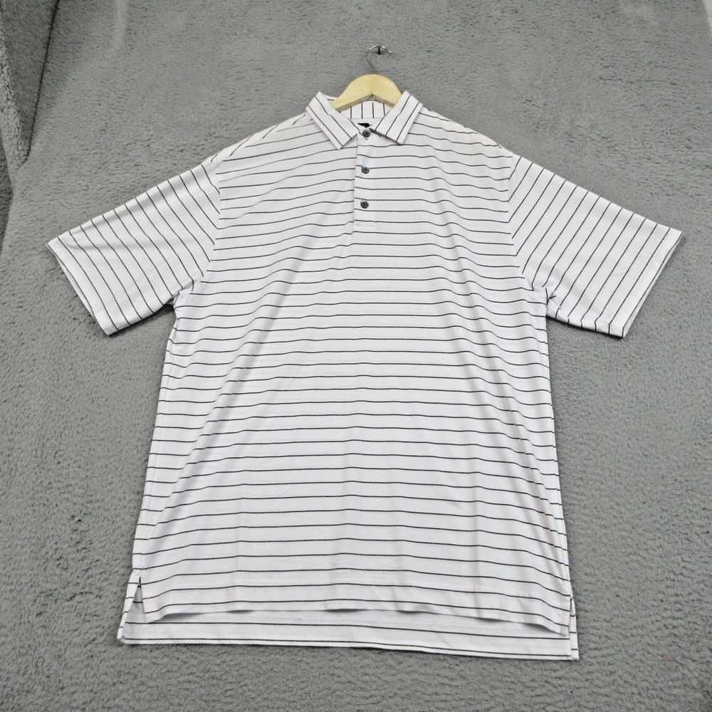 FootJoy Polo Golf Shirt‎ Mens XL White Stripe Performance Stretch Acushnet